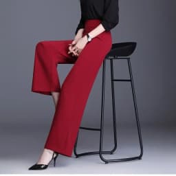 2025 New Elegant Wide Leg Red Pants Women Casual High Waist Elastic Solid Korean OL Fashion Straight Trousers Black Outfits