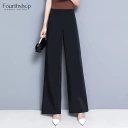 2025 New Elegant Wide Leg Red Pants Women Casual High Waist Elastic Solid Korean OL Fashion Straight Trousers Black Outfits
