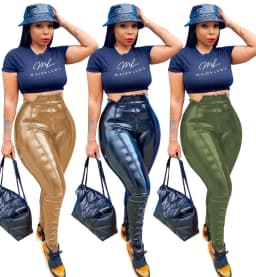 CM.YAYA Women Faux Leather Zipper Splicing Pants Leggings High Waist Pencil PU Trousers Draped Streetwear Pants