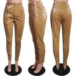 CM.YAYA Women Faux Leather Zipper Splicing Pants Leggings High Waist Pencil PU Trousers Draped Streetwear Pants