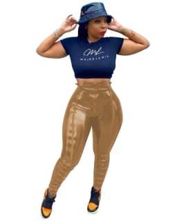 CM.YAYA Women Faux Leather Zipper Splicing Pants Leggings High Waist Pencil PU Trousers Draped Streetwear Pants