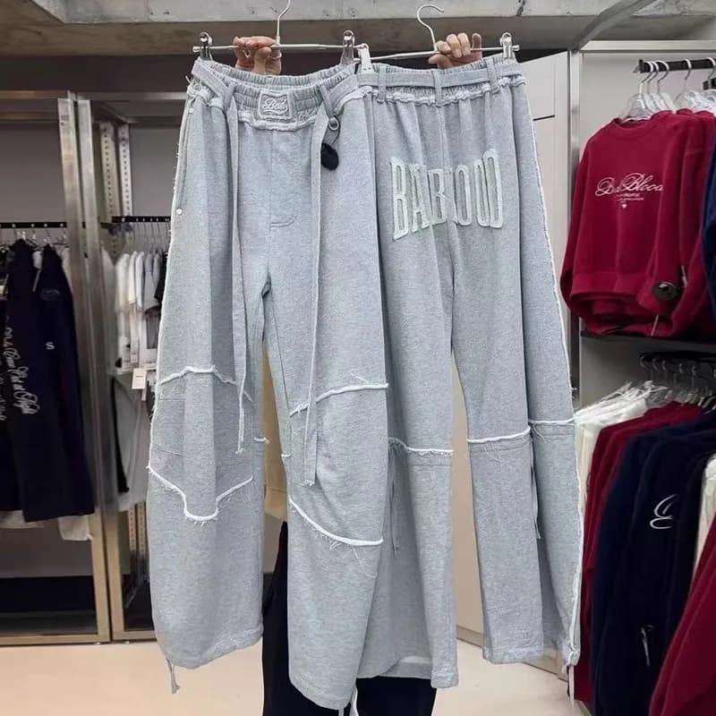 Retro Loose Women's Casual Pants American Style Wide Leg Long Trousers Sporty Sweatpants High Waist Straight Leg Elastic