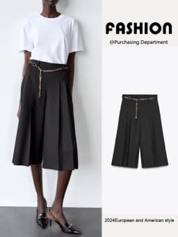 Spring New Arrival Women's Casual Long orts Punk Faion Chain Waist Belt Versatile High Waist Straight Leg Pants