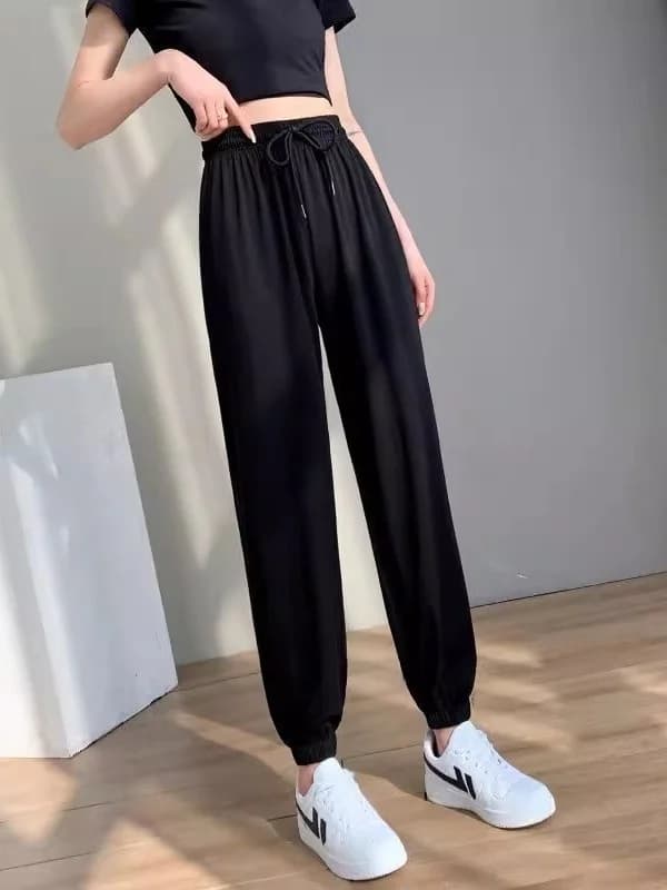 Ice Silk Summer Thin New Loose Cuffed Black Sports Lantern Pants Women's Anti-Mosquito Lightweight Comfortable Casual Trousers