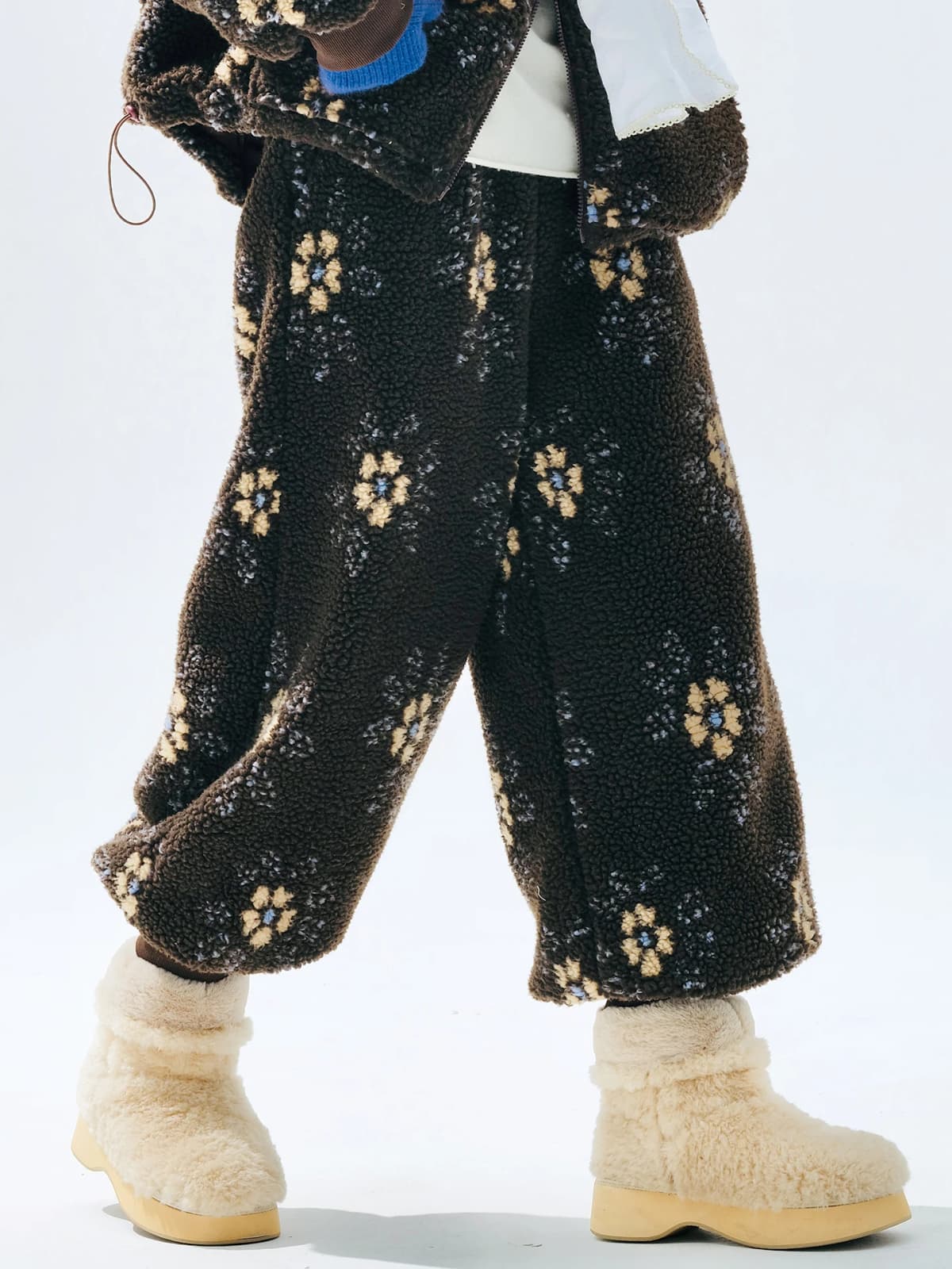 imakokoni Floral Fleece Warm Thickened Cuffed Harem Pants Women's Pants Casual Female Clothing for Women