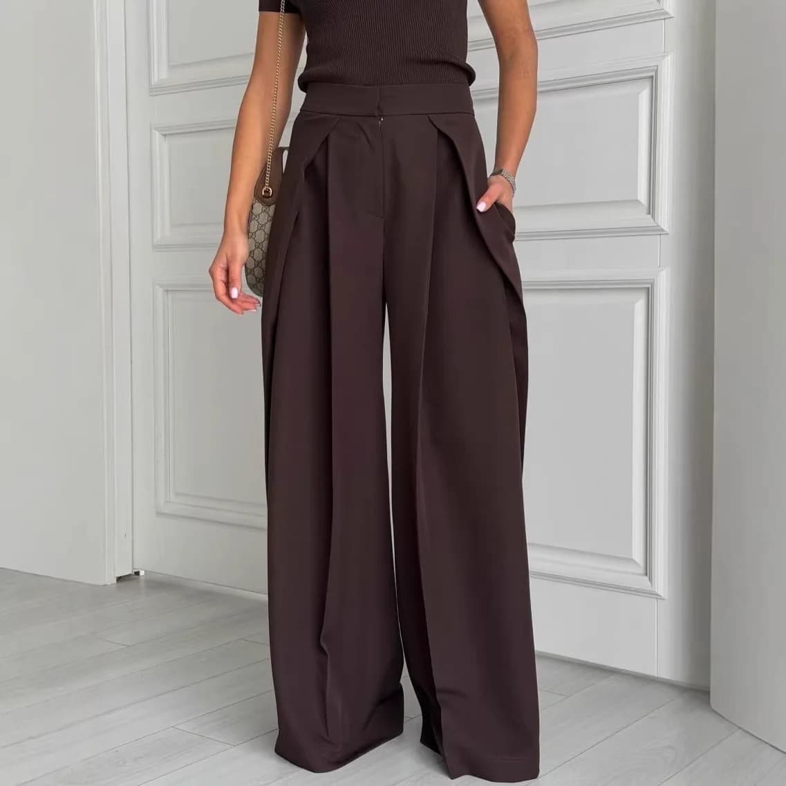 Women Wide Leg Suit Pants Stretch High Waist Straight Floor Length Vintage Draped Trousers Spring Summer 2026 Office Lady