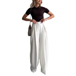 Women Wide Leg Suit Pants Stretch High Waist Straight Floor Length Vintage Draped Trousers Spring Summer 2026 Office Lady