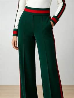 Modigirl Women's Spring Vintage Green Wide Leg Pants 2026 High Waist Contrast Color Striped Side Formal Evening Ladies Trousers