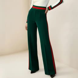 Modigirl Women's Spring Vintage Green Wide Leg Pants 2026 High Waist Contrast Color Striped Side Formal Evening Ladies Trousers