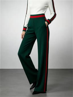 Modigirl Women's Spring Vintage Green Wide Leg Pants 2026 High Waist Contrast Color Striped Side Formal Evening Ladies Trousers