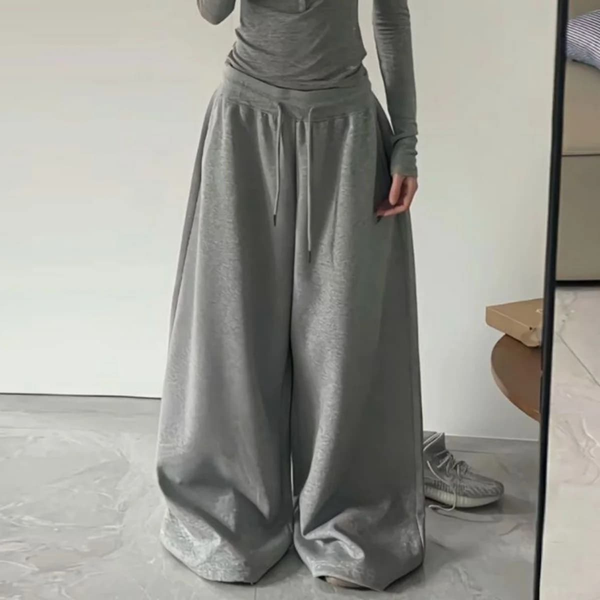 Elegant Women's Pants Fashion High Waist Drawstring Pockets Streetwear Loose Stretchy Legging Casual Joggers Wide Leg Trousers