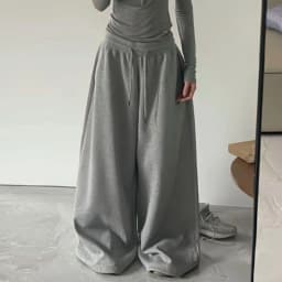 Elegant Women's Pants Fashion High Waist Drawstring Pockets Streetwear Loose Stretchy Legging Casual Joggers Wide Leg Trousers