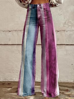 Retro Stripe Flare Pants for Women Sexy High Waist Wide Leg Trousers Fall Fashion Casual & Party Palazzo Pants Daily Wear