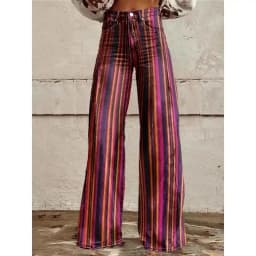Retro Stripe Flare Pants for Women Sexy High Waist Wide Leg Trousers Fall Fashion Casual & Party Palazzo Pants Daily Wear