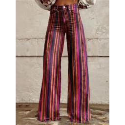 Retro Stripe Flare Pants for Women Sexy High Waist Wide Leg Trousers Fall Fashion Casual & Party Palazzo Pants Daily Wear