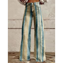 Retro Stripe Flare Pants for Women Sexy High Waist Wide Leg Trousers Fall Fashion Casual & Party Palazzo Pants Daily Wear
