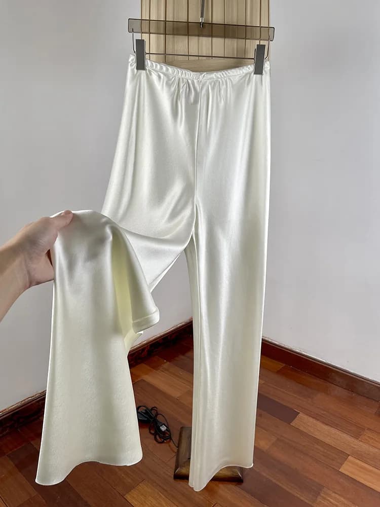 Minimalist and laid-back acetate satin straight-leg casual pants for women! Comfortable air pants, wide-leg pants, floor-length