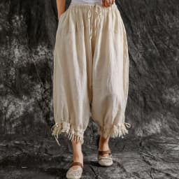 Johnature New Casual Vintage Cotton Linen Ankle-length Harem Pants Summer Solid Color Tassel Pockets Women Pants