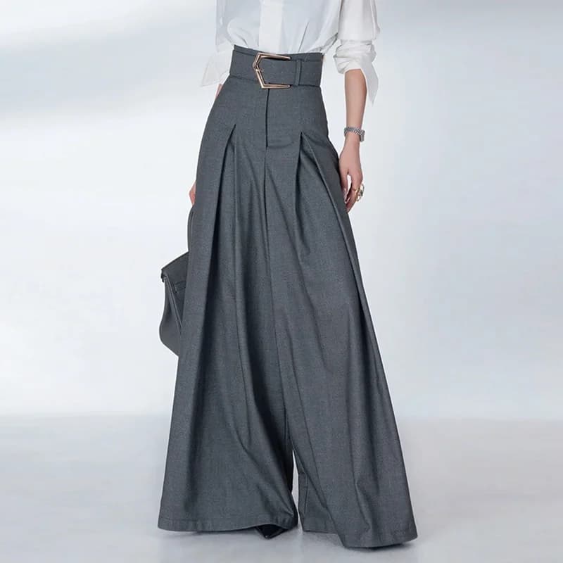 Krisstarsgirls Elegant Urban Office Loose Pants for Woman 2025 Autumn Spring Full Length Bottoms Womens’s Gray Wide Leg Trousers
