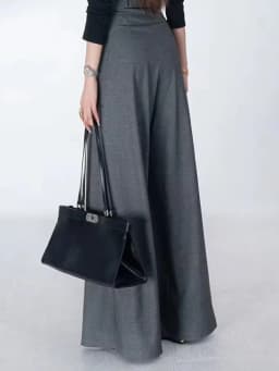 Krisstarsgirls Elegant Urban Office Loose Pants for Woman 2025 Autumn Spring Full Length Bottoms Womens’s Gray Wide Leg Trousers