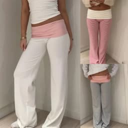 Casual Women Wide Leg Sweatpants Low Rise Flare Lounge Pant Bell Bottoms Y2K Trousers Fold Over Yoga Pants