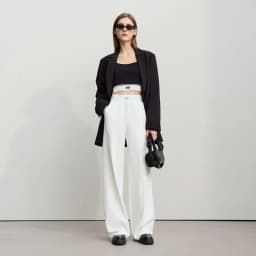Amii Cotton Pants For Woman 2026 Autumn New Adjustable Rubber Band Waist Casual Pants Long Wide Leg Knit Women Trousers 12641040