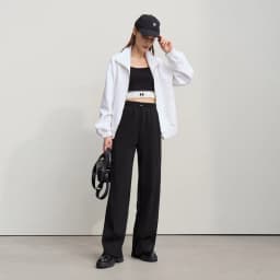 Amii Cotton Pants For Woman 2026 Autumn New Adjustable Rubber Band Waist Casual Pants Long Wide Leg Knit Women Trousers 12641040