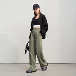 Amii Cotton Pants For Woman 2026 Autumn New Adjustable Rubber Band Waist Casual Pants Long Wide Leg Knit Women Trousers 12641040