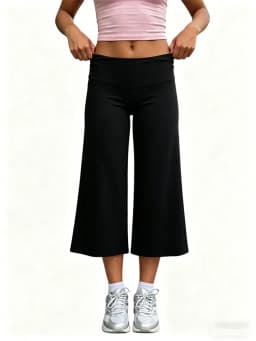 Summer Gaucho Pants Women Fold Over Cropped Capri Pants Low Rise Wide Leg Yoga Capris Palazzo Culotte Stretch Bottoms Streetwear