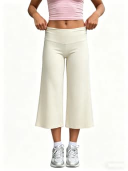 Summer Gaucho Pants Women Fold Over Cropped Capri Pants Low Rise Wide Leg Yoga Capris Palazzo Culotte Stretch Bottoms Streetwear