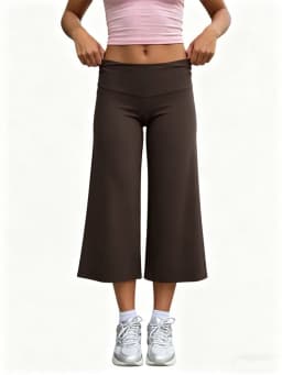 Summer Gaucho Pants Women Fold Over Cropped Capri Pants Low Rise Wide Leg Yoga Capris Palazzo Culotte Stretch Bottoms Streetwear