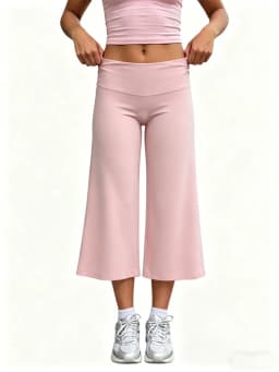 Summer Gaucho Pants Women Fold Over Cropped Capri Pants Low Rise Wide Leg Yoga Capris Palazzo Culotte Stretch Bottoms Streetwear