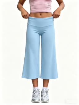 Summer Gaucho Pants Women Fold Over Cropped Capri Pants Low Rise Wide Leg Yoga Capris Palazzo Culotte Stretch Bottoms Streetwear