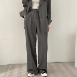 Temperament Wide Leg Suits Pants Women Autumn Winter Button High Waist Pants Woman Pleated Solid Color Straight Trouser Ladies
