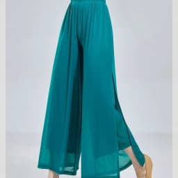 Straight Leg Pants Women'S Lightweight Chiffon High Elastic Waist Trousers Slit Wedding Cocktail Culottes Women'S Pants W47
