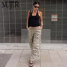 MUJER Animal Print Wide Pants Woman Summer Mid Waist Trousers Womens Holiday Baggy Pants Woman Casual Sports Pants for Women