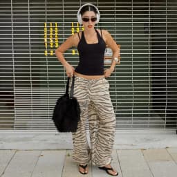 MUJER Animal Print Wide Pants Woman Summer Mid Waist Trousers Womens Holiday Baggy Pants Woman Casual Sports Pants for Women