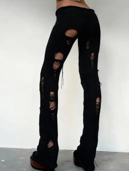 Nibber Hot Girls Long Pants Woman Irregular Hollow Design Crochet Elastic High Waist Skinny Stretch Street Hip-Hop Style Bottoms