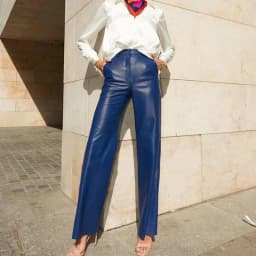 New Vintage High Waist Button Straight Pants 2024 Autumn Solid Color Slim Leather Pants Office Elegant Pocket Women's Trousers