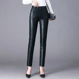 Women Elastic High Waist Genuine Real Leather Pants Female Fashion Harem Pants Ladies Pockets Mujer Streetwear Pants G254