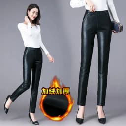 Women Elastic High Waist Genuine Real Leather Pants Female Fashion Harem Pants Ladies Pockets Mujer Streetwear Pants G254