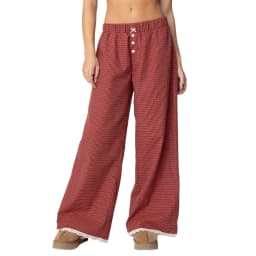 Puloru Women's Elastic Waist Baggy Pants Spring Summer Striped/Plaids/Letter Heart Print Wide Leg Lounge Bottoms Casual Trousers