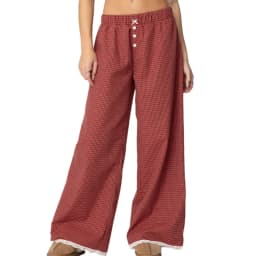 Puloru Women's Elastic Waist Baggy Pants Spring Summer Striped/Plaids/Letter Heart Print Wide Leg Lounge Bottoms Casual Trousers