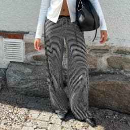 Puloru Women's Elastic Waist Baggy Pants Spring Summer Striped/Plaids/Letter Heart Print Wide Leg Lounge Bottoms Casual Trousers