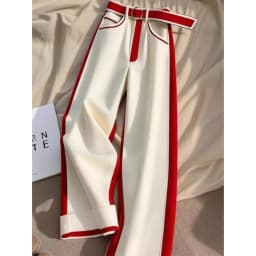 White Red Patchwork Thicked Warm Pants for Women Y2k Straight Loose Wide Leg Pants 2025 Spring New High Waist Trousers