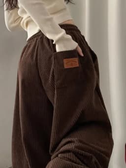 Afashion Retro Personalized Back Pocket Label Corduroy Wide Leg Elastic Waist Casual Pants Women's Winter New Style Loose Fit Tr