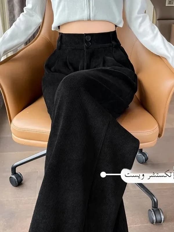 High Waist Black Corduroy Suit Pants Women's 2026 New Style Wide Leg Pants Slimming Straight Cut Casual Trousers for Ladies