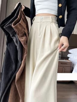 High Waist Black Corduroy Suit Pants Women's 2026 New Style Wide Leg Pants Slimming Straight Cut Casual Trousers for Ladies