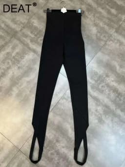 DEAT Casual High Elastic Waist Cross Patchwork Design Pencil Pants For Women Stretch Black Trousers 2026 Autumn Female 11XX5390