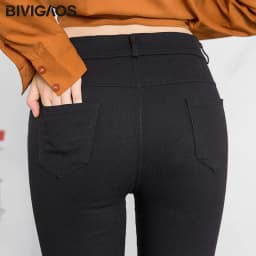 BIVIGAOS Women's Autumn New Zipper Button Pencil Pants Korean Black Leggings Ladies Elastic Skinny Slim Trousers Women
